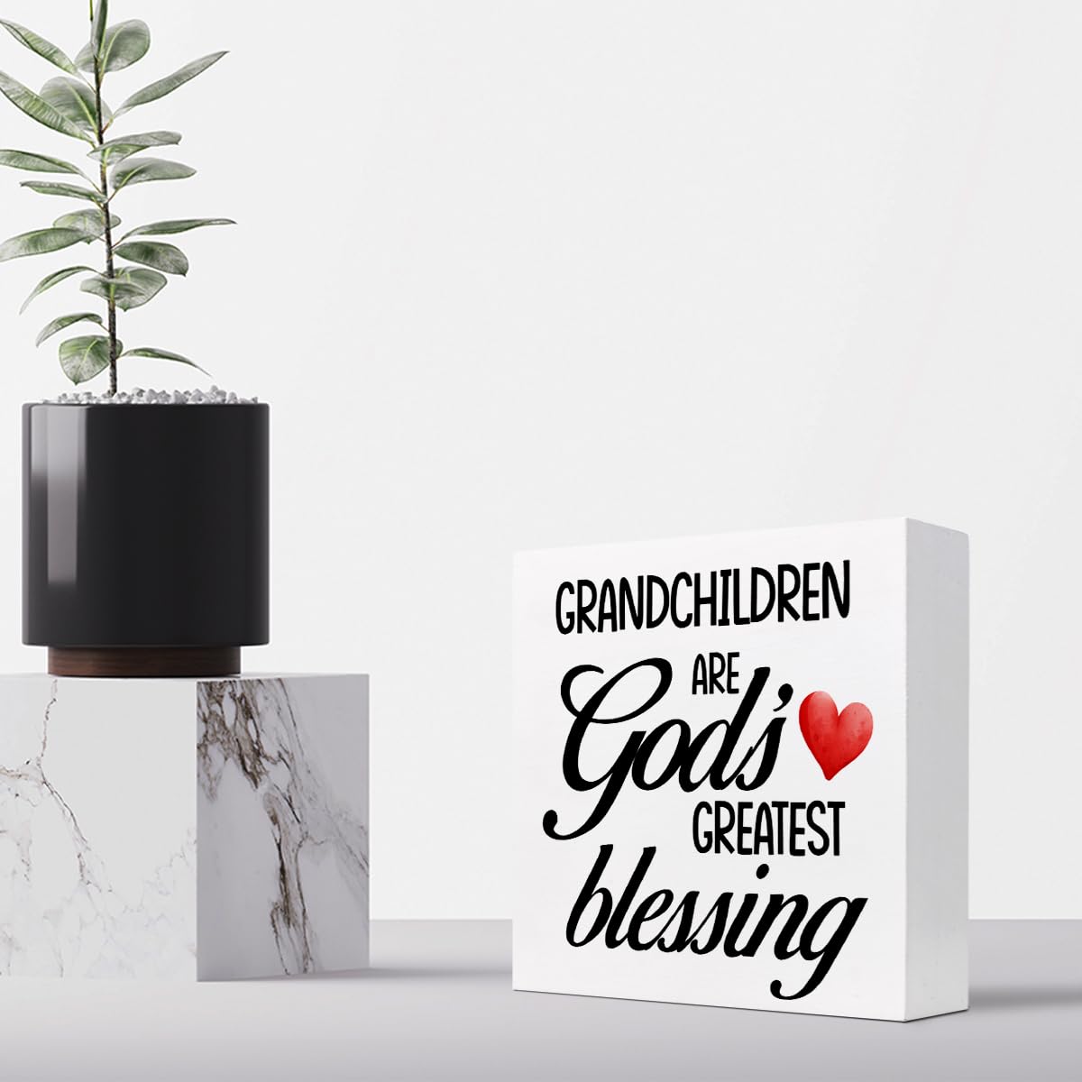 Grandchildren are God's Greatest Blessing Wood Block Sign Desk Decor,Grandparents Gifts Wooden Box Plaque Sign Desk Decor for Home Shelf Table Decorations