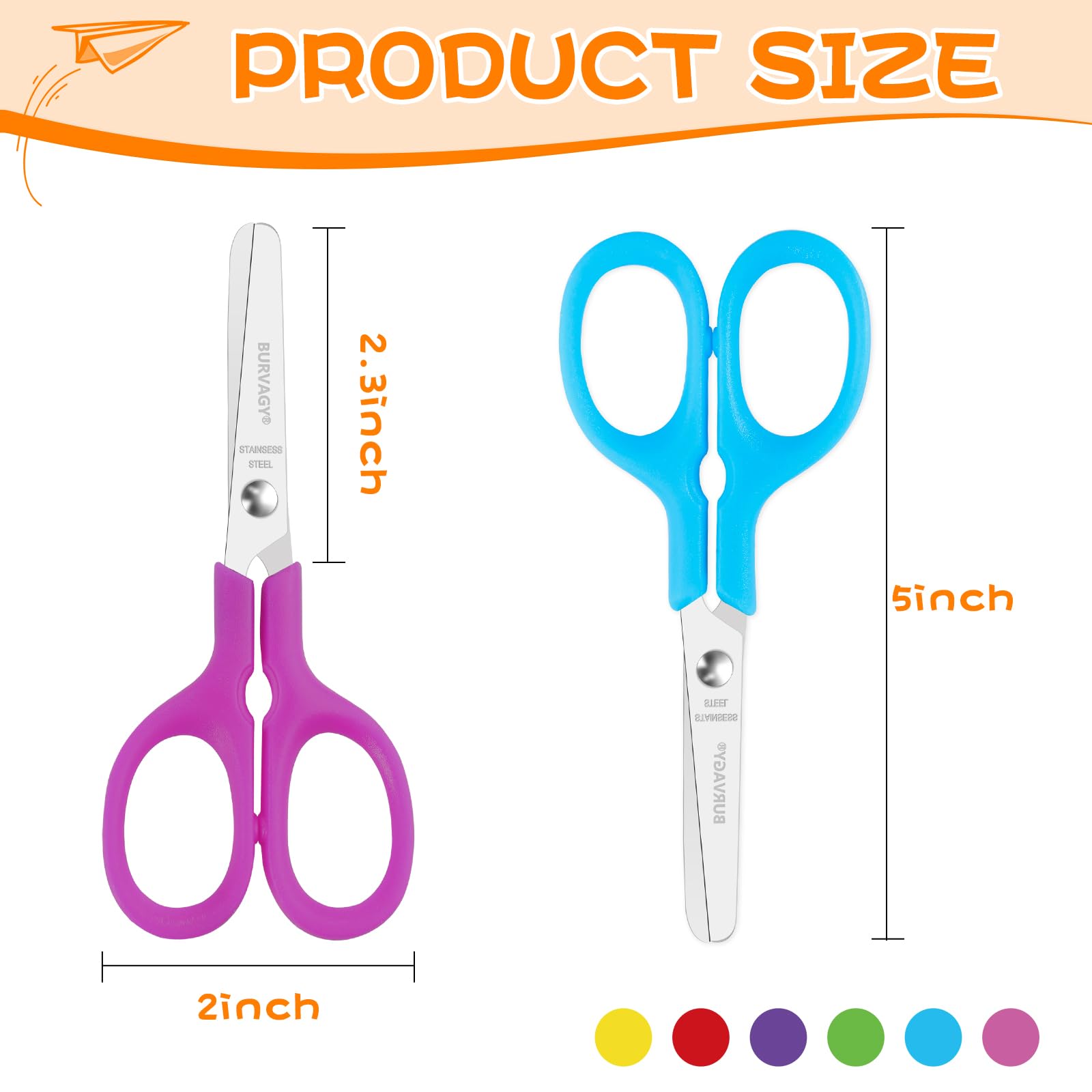 5 Inch Blunt-Tip Scissors for Kids, 60Pack Kids Scissors Bulk, Scissors Comfort-Grip Handles Sharp Blade Blunt Student Scissors Safety Scissors for Classroom Office School Home Paper Cutting