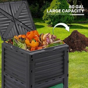 MoNiBloom 80 Gallon Large Compost Bin, BPA Free Outdoor Composting Tumblers for Garden Patio, All-Season Fast Working Rotating Chamber Composters for Garden Patio w/Sliding Door