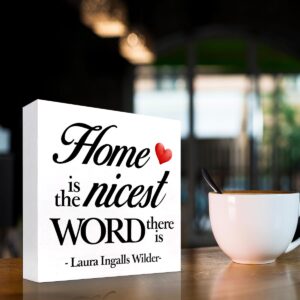 Home is the Nicest Word There is Wood Block Sign Desk Decor,Inspirational Family Quote Wooden Box Plaque Sign Desk Decor for Home Bedroom Living Room Shelf Table Decorations