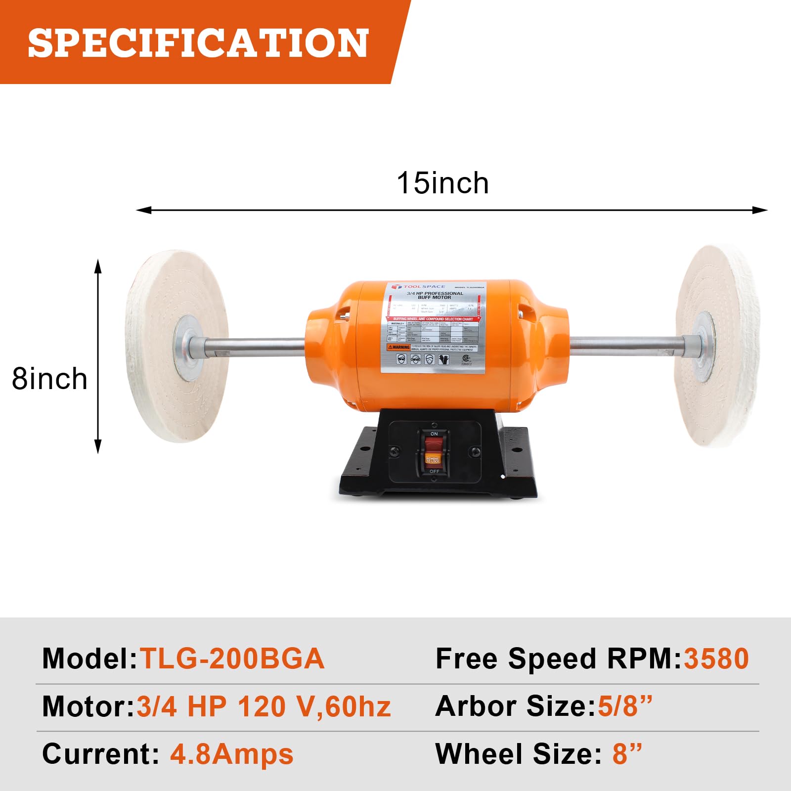 Bench Buffer Polisher, 8Inch Benchtop Buffing & Polishing Machine for Metal, Jewelry, Knives, Wood, Jade and Plastic