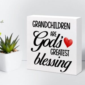 Grandchildren are God's Greatest Blessing Wood Block Sign Desk Decor,Grandparents Gifts Wooden Box Plaque Sign Desk Decor for Home Shelf Table Decorations