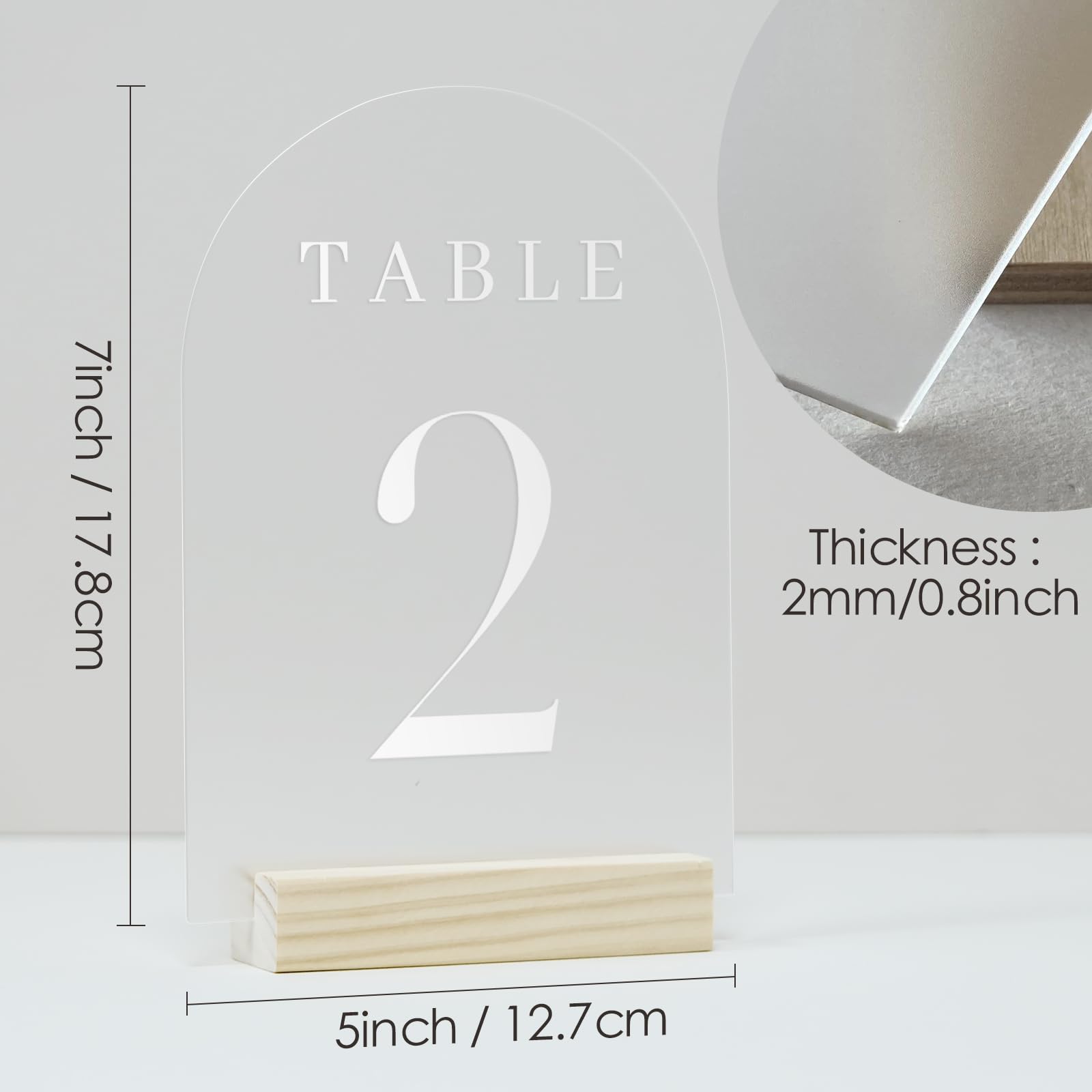 JINMURY Frosted Arch Wedding Table Numbers 1-20 with Wood Stands, 20 Pack 5x7" Frosted Acrylic Arch Signs and Wooden Base, Acrylic Table Numbers for Wedding (Frosted Table Numbers 1-20, 5"x7")