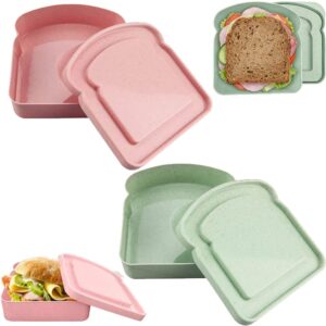 nadusep sandwich containers, 2 pcs sandwich box food storage toast shape holder plastic for lunch, sandwich keeper for adults prep microwave (pink green)