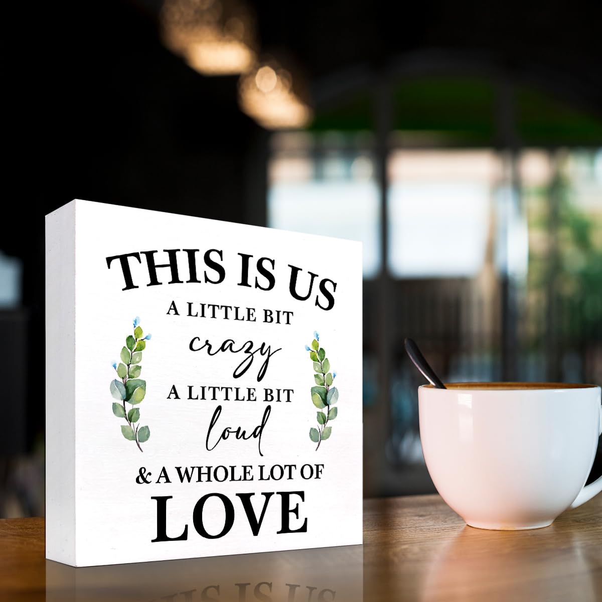 This is Us a Little Bit Crazy a Little Bit Loud and a Whole Lot of Love Wood Block Sign Desk Decor,Inspirational Family Quote Wooden Box Plaque Sign Desk Decor for Home Shelf Table Decorations