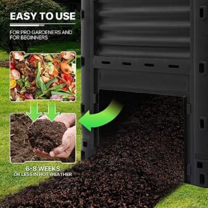 MoNiBloom 80 Gallon Large Compost Bin, BPA Free Outdoor Composting Tumblers for Garden Patio, All-Season Fast Working Rotating Chamber Composters for Garden Patio w/Sliding Door