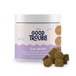 dog calming treats with natural ingredients, cgmp-certified & made in the usa - calm chews for dogs that ease anxiety and stress, human-grade calm dog treats, 30 chews - good trouble pets