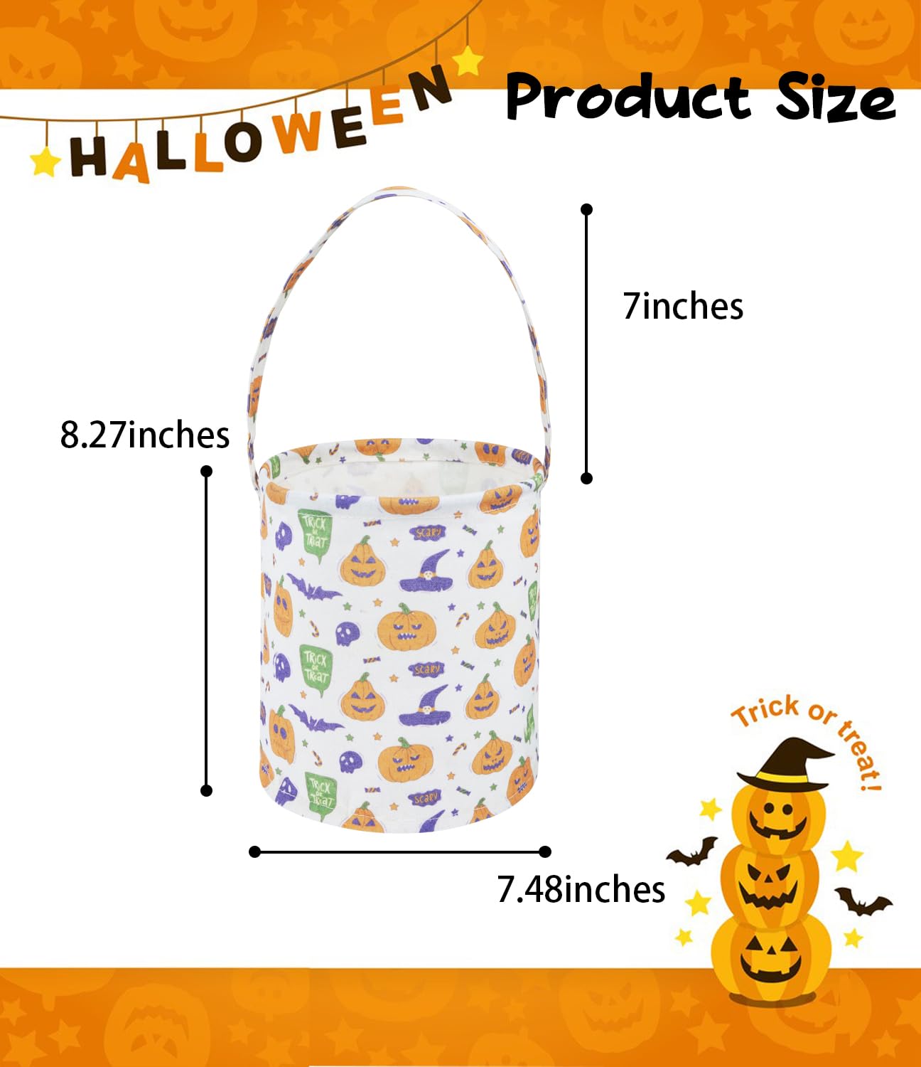 DDBASKET Halloween Bucket Halloween Trick or Treat Candy Bucket Pumpkin Pattern Halloween Party Tote Bags Gift Basket Goody Bucket for Kids Halloween Party Supplies(Spooky Pumpkin)