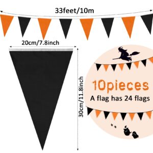 Tatuo 328 Feet Halloween Pennant Banner Flags 10 Pcs Halloween Triangle Flags String DIY Bunting Fabric Bunting Garland for Indoor Outdoor Halloween Party Hanging Decoration (Orange and Black)