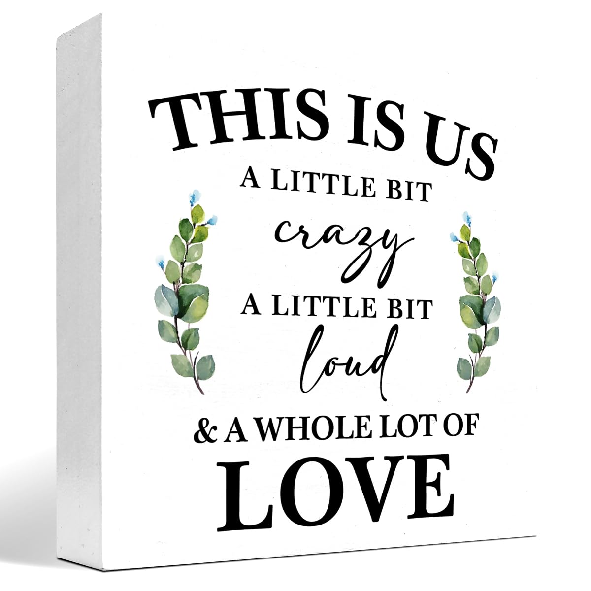 This is Us a Little Bit Crazy a Little Bit Loud and a Whole Lot of Love Wood Block Sign Desk Decor,Inspirational Family Quote Wooden Box Plaque Sign Desk Decor for Home Shelf Table Decorations