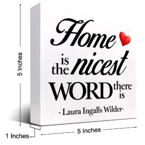 Home is the Nicest Word There is Wood Block Sign Desk Decor,Inspirational Family Quote Wooden Box Plaque Sign Desk Decor for Home Bedroom Living Room Shelf Table Decorations