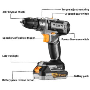 Power Drill Cordless: DEKO PRO Cordless Drill 20V Electric Power Drill Set Tool Drills Cordless Set with Battery and Charger 20 Volt Drill Driver Kit