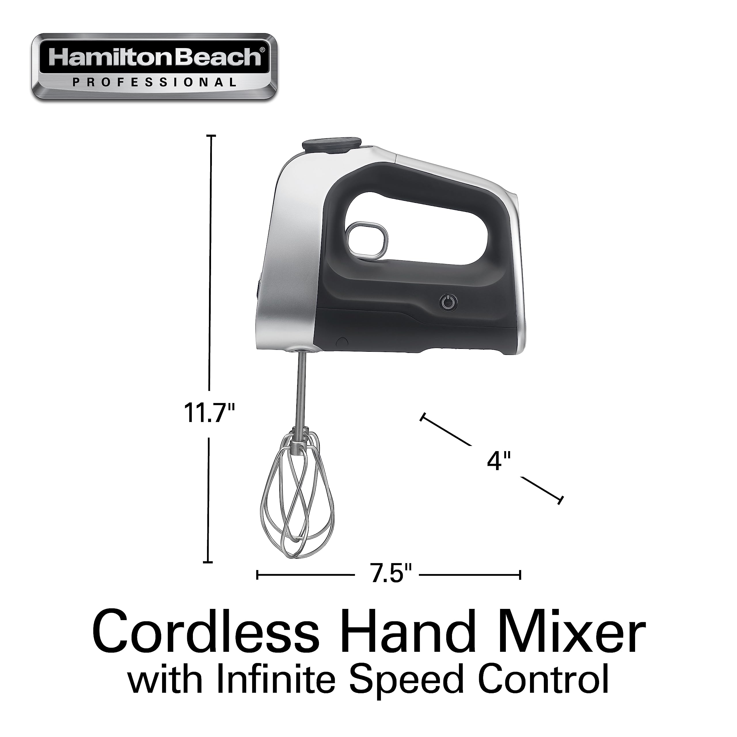 Hamilton Beach Professional Cordless Electric Hand Mixer with Infinite Speed Control, Powerful DC Motor for Effortless Mixing, Quick Recharging, LCD Screen, Whisk, Storage Case, Black (62673)