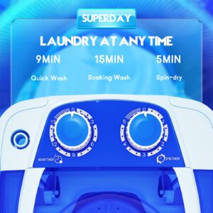 Superday Mini Portable Washing Machine, Single Tub Compact Washing Machine with Spin Cycle, 5.7LBS Washing Capacity Small Electric Washer Machine for Home, Apartments, Outdoor, RV, Dormitory, Blue