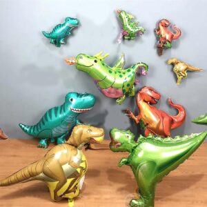 Dinosaur Foil Balloons Set (12-50 in), 9 Pieces Large Dinosaur Aluminum Mylar Balloons for Kids, Giant Cute Dinosaur Birthday Party Decorations for Boys Jungle Dino Theme Baby Shower Decor Supplies