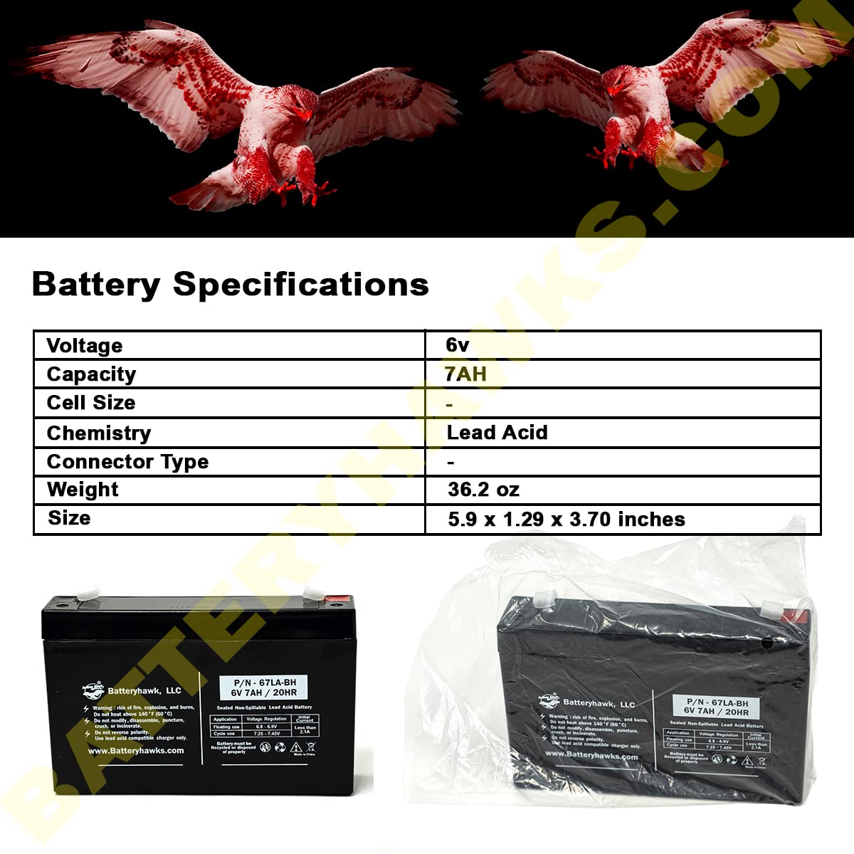 Battery Hawk (3 Pack UB670 WP7-6 EMB-0606 Sealed for Exit Sign Emergency Light BAT67 ELB-0607 Lead Acid 6V 7AH SLA