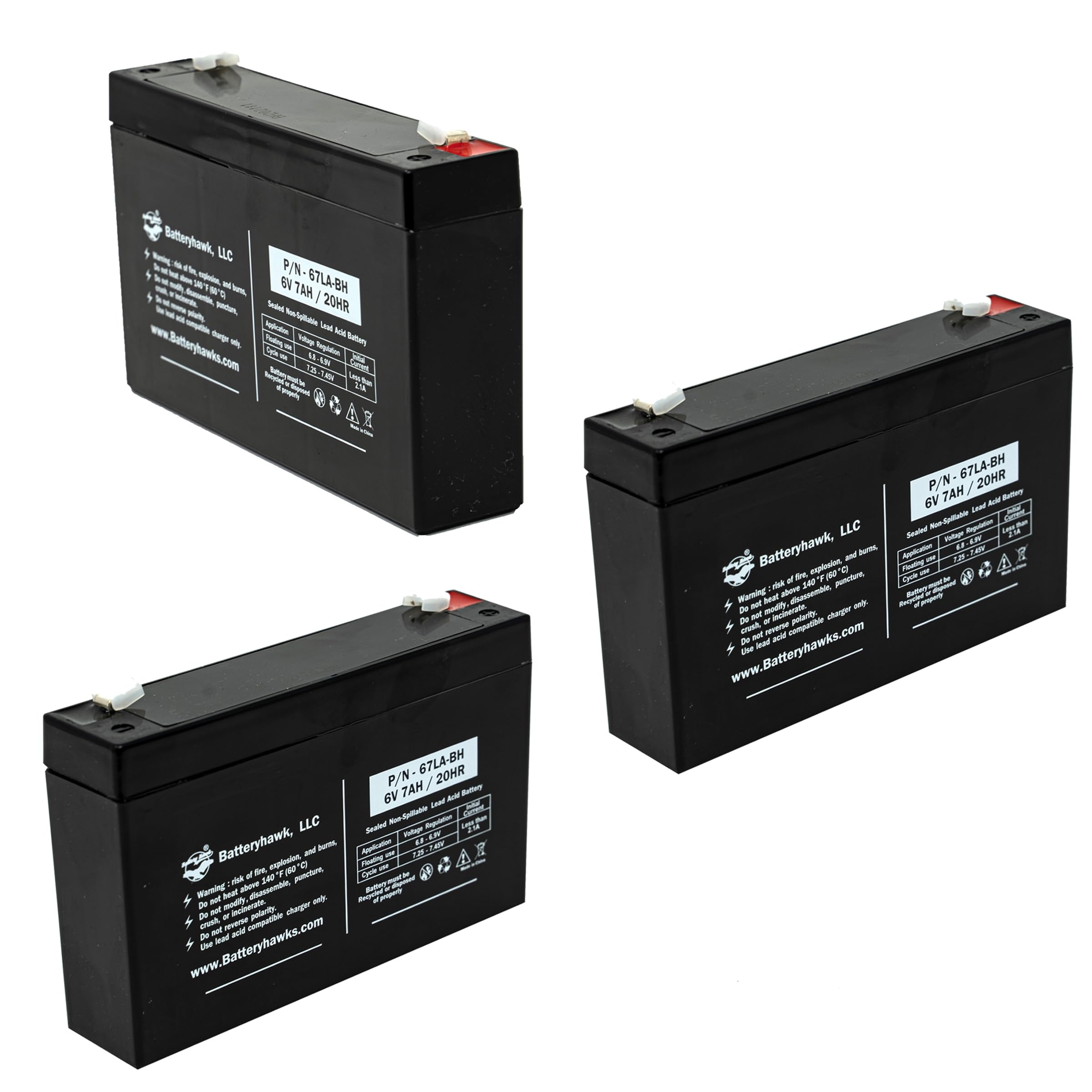 Battery Hawk (3 Pack UB670 WP7-6 EMB-0606 Sealed for Exit Sign Emergency Light BAT67 ELB-0607 Lead Acid 6V 7AH SLA