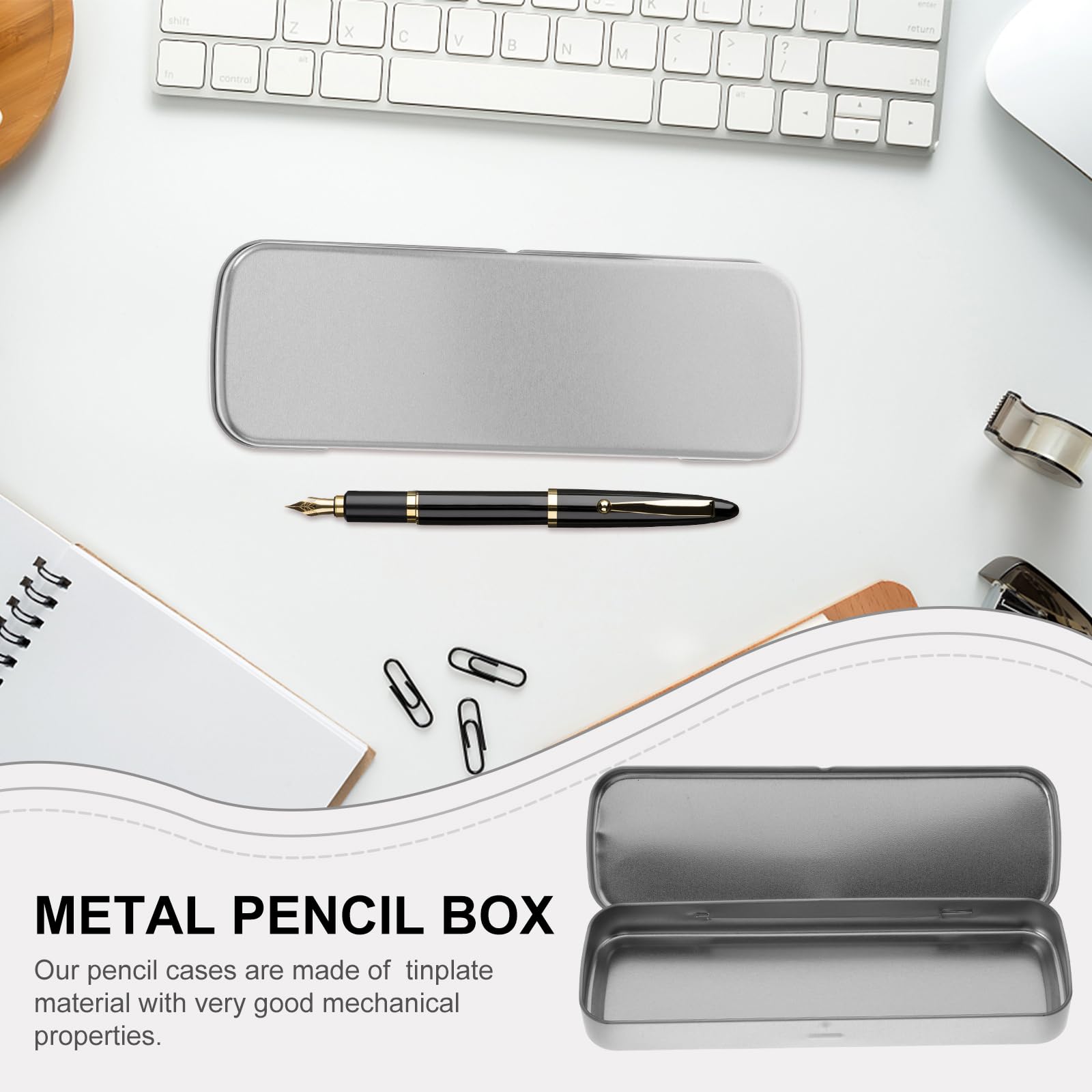 Metal Container with Lid 2pcs Boxes Metal Pencil Case Pen Case with Cover Storage Pen Case UV Pen Case Tinplate Tin Box Metal Silver Metal Container