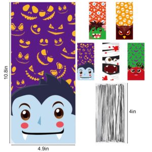 BLEWINDZ 150Pcs Halloween Cellophane Treat Bags, Small Halloween Goodie Bags Plastic Cellophane Bags for Kids Adults Halloween Party Favors