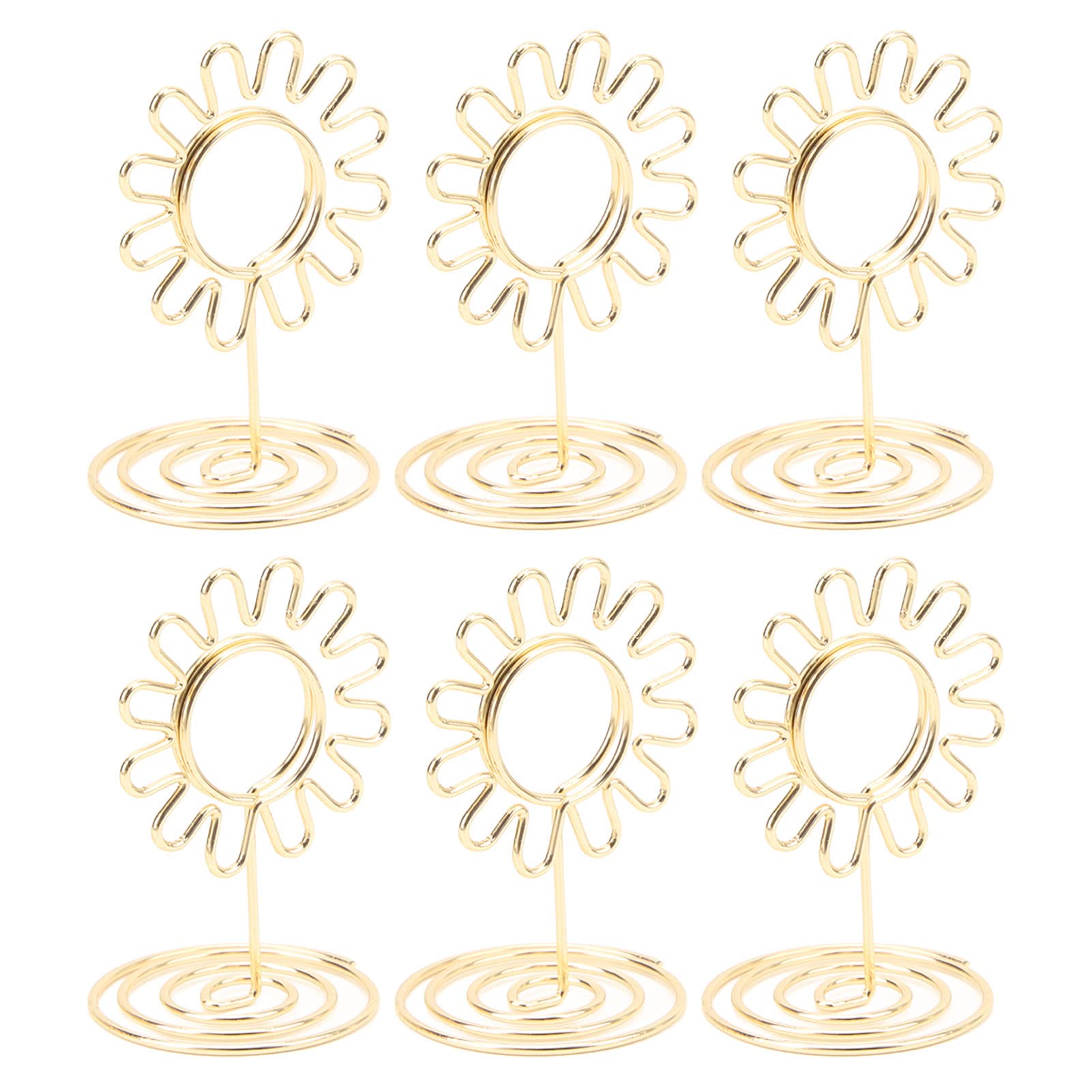 Cyrank 20pcs Table Number Holders, Mini Place Card Holders Sunflower Design Wire Photo Holder Small Size Table Card Holders Table Number Stands Picture Menu Clips for Wedding Anniversary Party(Gold)