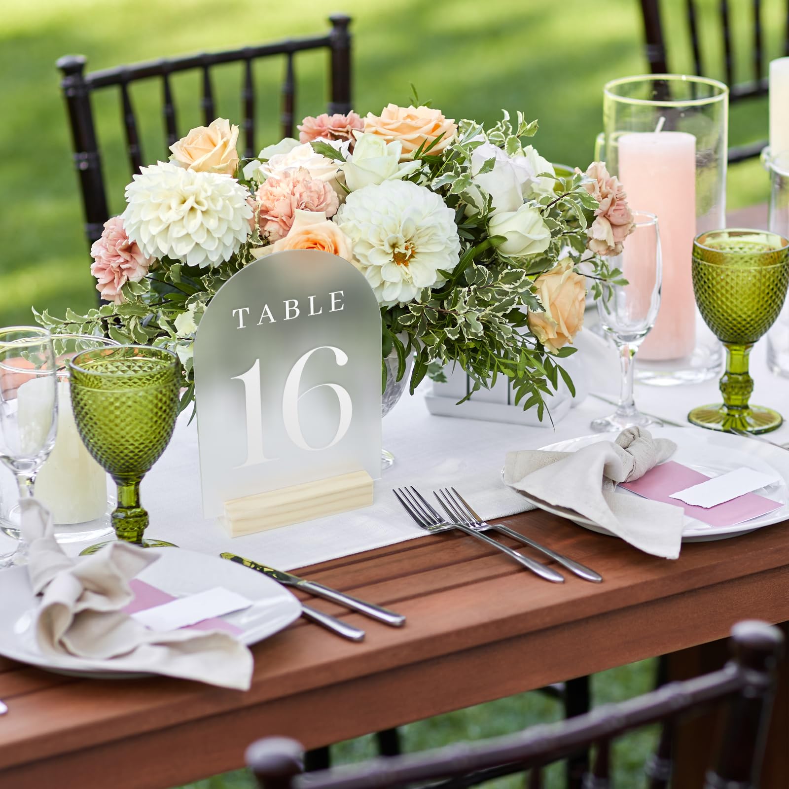 JINMURY Frosted Arch Wedding Table Numbers 1-20 with Wood Stands, 20 Pack 5x7" Frosted Acrylic Arch Signs and Wooden Base, Acrylic Table Numbers for Wedding (Frosted Table Numbers 1-20, 5"x7")