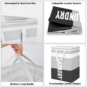 2-Pack 75L Laundry Hamper Collapsible Waterproof Laundry Basket with Easy Carry Handles Freestanding Tall Clothes Hampers for Laundry Bedroom Bathroom Black & Gray