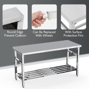 Stainless Steel Table, 24 x 60 Inches Folding Heavy Duty Table for Kitchen, Commercial Stainless Steel Prep Table with Adjustable Undershelf, for Restaurant, Home and Hotel