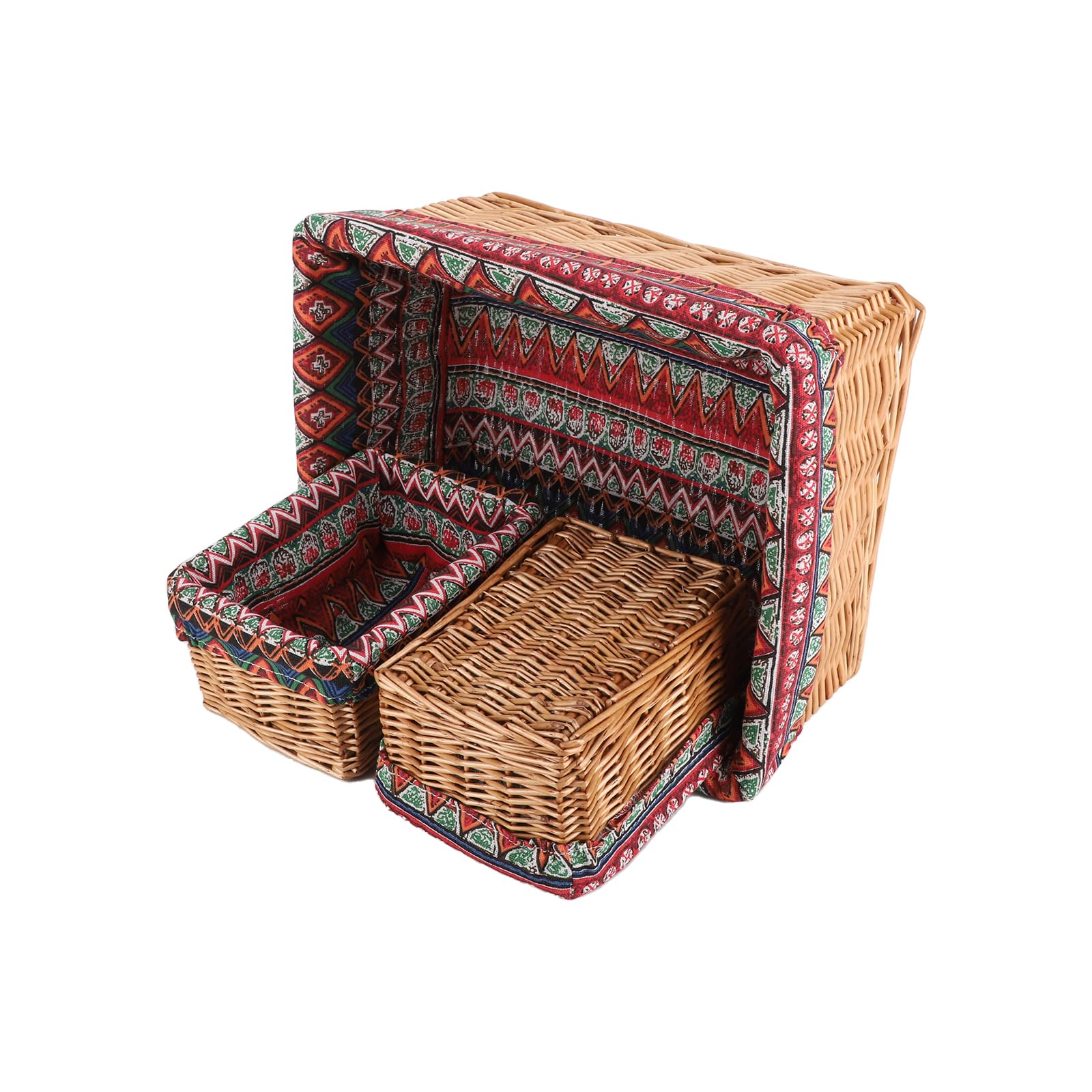 JLKIMZVO Rectangular Storage Basket Hand woven Wicker Nested Baskets Combination Shelf Storage Basket Detachable Lining Suitable for Wardrobes, Bedrooms, Bathrooms, Hallways,Offices