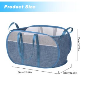 Qivine Collapsible Pop Up Laundry Hamper, Mesh Foldable Laundry Basket Plastic with Handles, 65L Clothes Hampers for Laundry Hamper for College Dorm, Small Collapsable Laundry Basket (Blue)