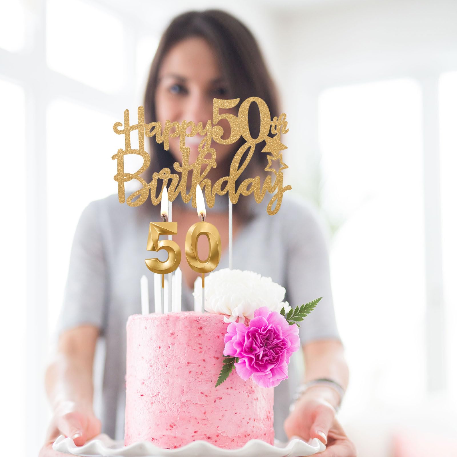 12Pcs 50th Birthday Decorations for Men Women, Including 50th Birthday Honeycomb Centerpieces Decorations, Cake Topper and Candles, 50th Birthday Table Decor