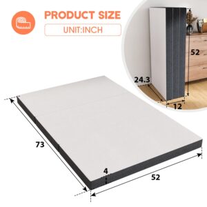 4 inch Folding Memory Foam Mattress Tri Fold Mattress with Washable Mesh Cover, Portable Mattress Topper Non-Slip Bottom Camping Guest Bed Breathable Memory Foam Topper, CertiPUR-US Certified, Full