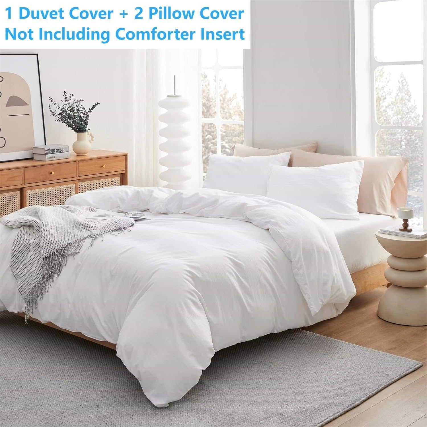 SDIII 3PCS White Queen Duvet Cover Set, 1 Duvet Cover and 2 Pillowcases, Washed Microfiber, White Duvet Cover Queen Size with Zipper and Corner Ties