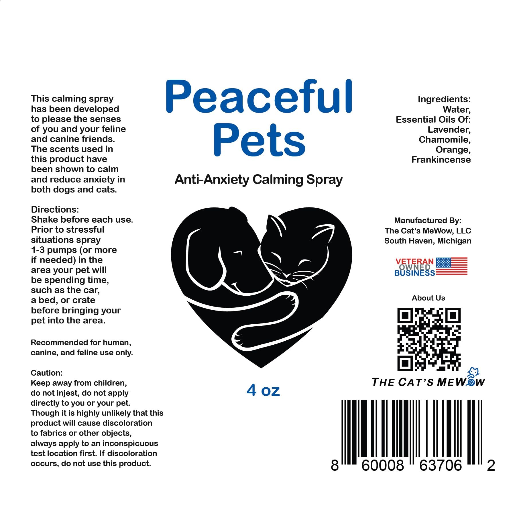 Peaceful Pets Calming Spray - Natural Stress Relief & Anxiety Relief for Cats & Dogs - Drug-Free Calming Solution