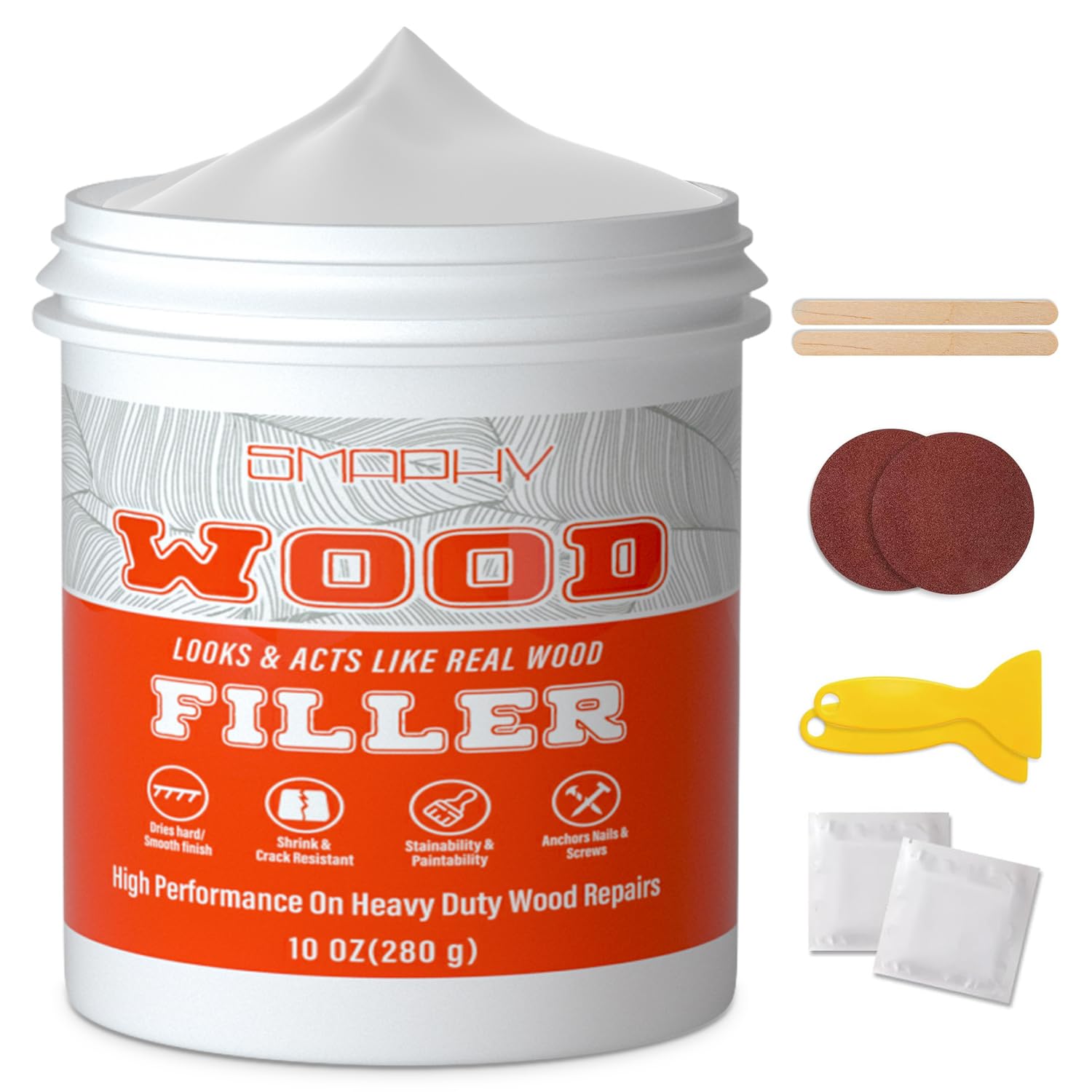 SMAPHY Wood Putty Filler, White Wood Filler Putty, Wood Filler Paintable, Stainable, Sandable can Quickly Repair Holes, Cracks, Chips and Scorched Areas of Wooden Furniture(9.87 Ounce)