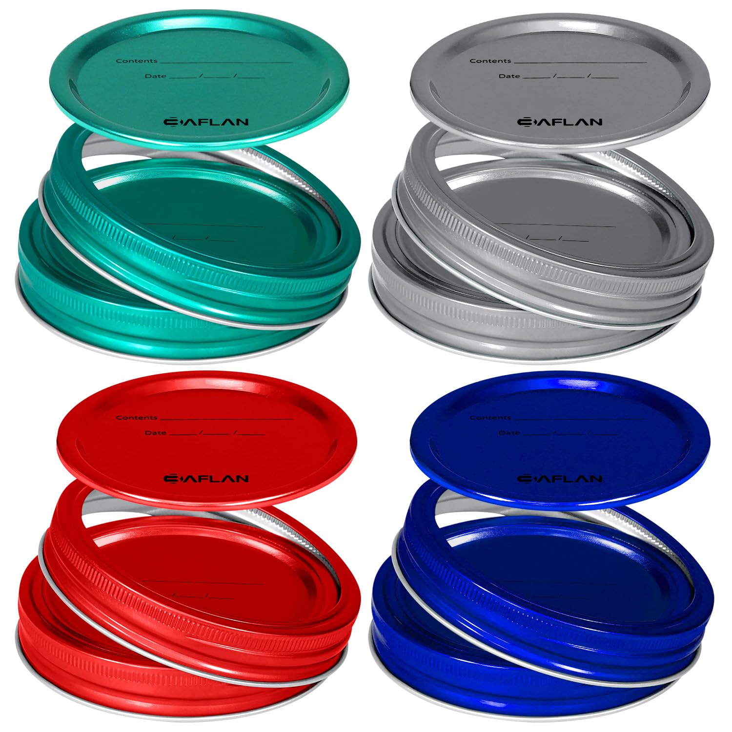 Regular Mason Jar Lids & Rings – 60 Pc. Replacement Mason Jar Lids Set of 48 Lids & 12 Bands – Colorful Baflan-Brand Kerr & Ball Mason Jar Lids with Regular Mouth for Canning Supplies, Crafts, & More