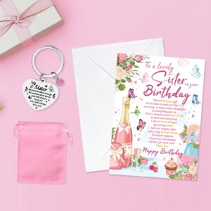 DPKOW Sister Birthday Card Sister Birthday Cards for Sister Card Birthday Gifts for Sister Keyring Engraved Sister Gifts Happy Birthday Sister Card Birthday Gifts for Sister Birthday Gift