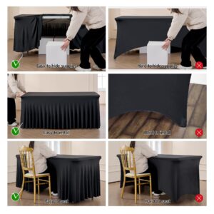 Outpain Spandex Tablecloth for 6 Foot Rectangle Tables, 2 Pack Black Wrinkle Free Fitted Table Cloths 6ft Stretchy Banquet Table Clothes Cover Desk Skirt for Birthday Wedding Parties Baby Shower