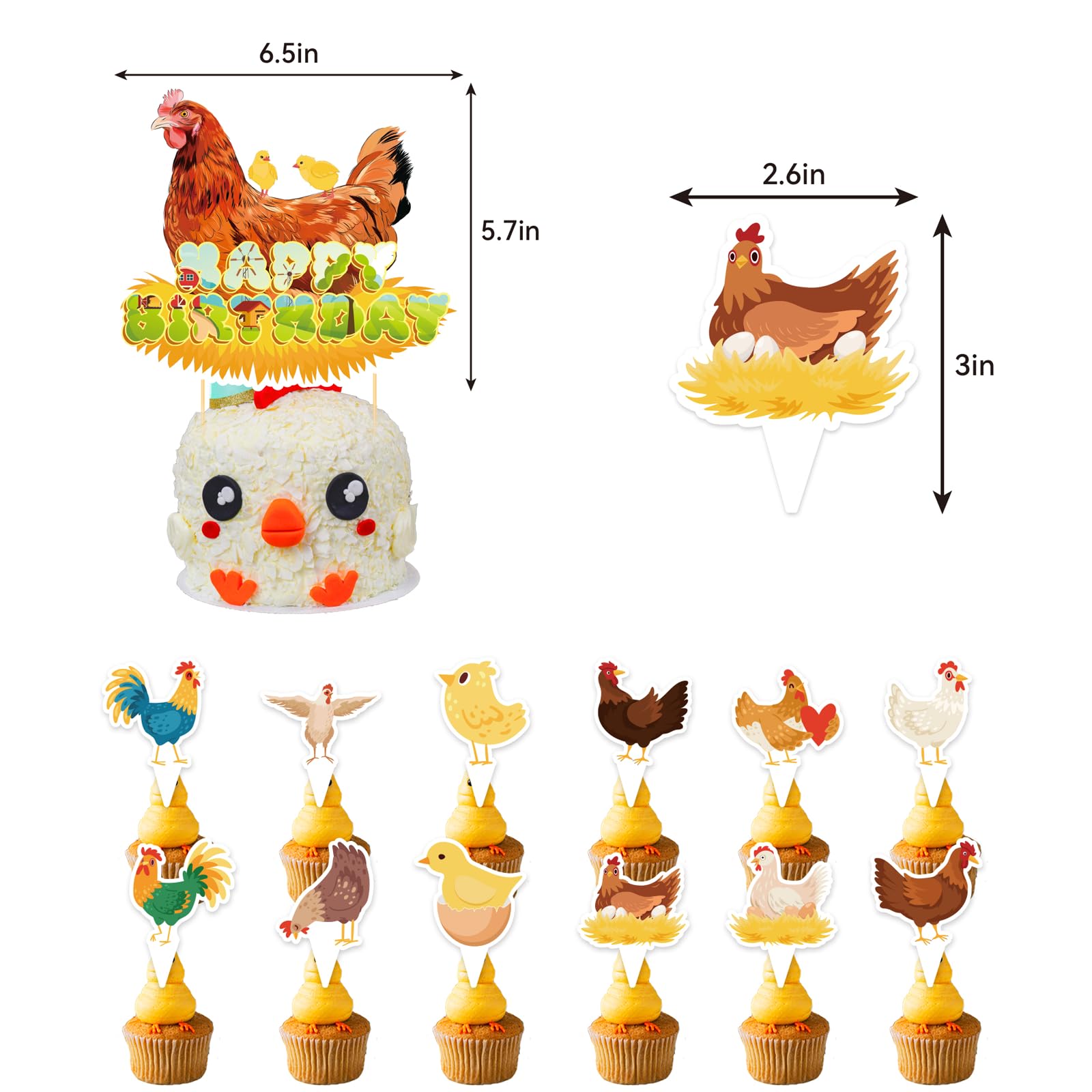 Chicken Birthday Decorations Chicken Party Supplies Set with Chicken Birthday Banner Backdrop Spirals Cake Cupcake Toppers Balloons for Chicken Party Decorations Farm Baby Shower Decorations