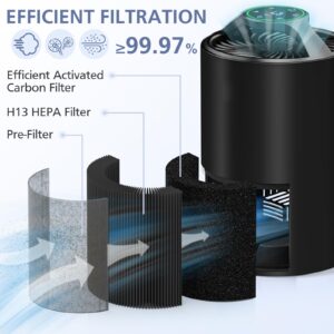 2 Pack TZ-K1 True HEPA Replacement Filter Compatible with FreAire KN6391, Compatible with ToLife TZ-K1, Compatible with MK-01 MK-06, 3-in-1 H13 HEPA Filter Replacement for Smoke Pollen, Black