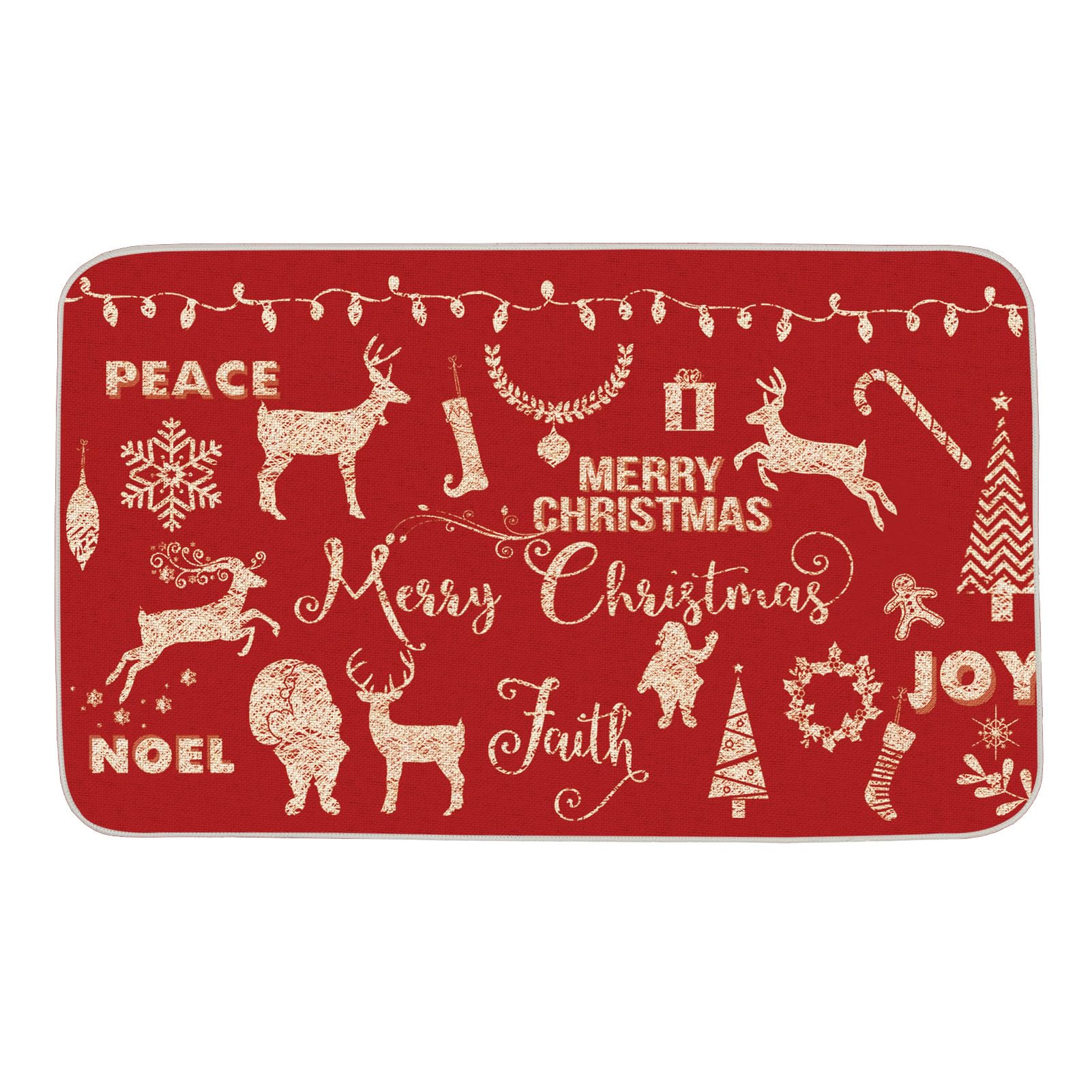 ONWAY Christmas Door Mat Xmax Redindeer Tree Red Doormat Seasonal Winter Holiday Low-Profile Floor Rug Switch Mat for Indoor Outdoor 29x17 Inch