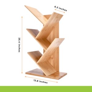 Prosumers Choice Wooden Bookshelf Storage Rack 25.4 x13.8 x 6.3in - 4Tier Bamboo Shelf to Maximize Vertical Space - Cool Tree Bookshelf - Unique Bookshelves - Vinyl organizer, Plants, and Decorations