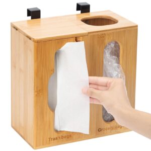 Grocery Bag Holder & Trash Bag Dispenser-2 in 1-Bamboo Plastic Bag Holder with Large Storage Capacity and Wall-Mounted Design, Grocery Plastic Bag Dispenser for Kitchen and Laundry Room Organization