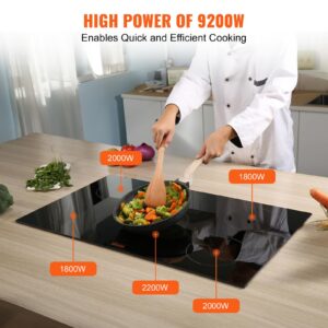 VEVOR Electric Cooktop, 5 Burners, 36'' Induction Stove Top, Built-in Magnetic Cooktop 9200W, 9 Heating Level Multifunctional Burner, LED Touch Screen w/Child Lock & Over-Temperature Protection