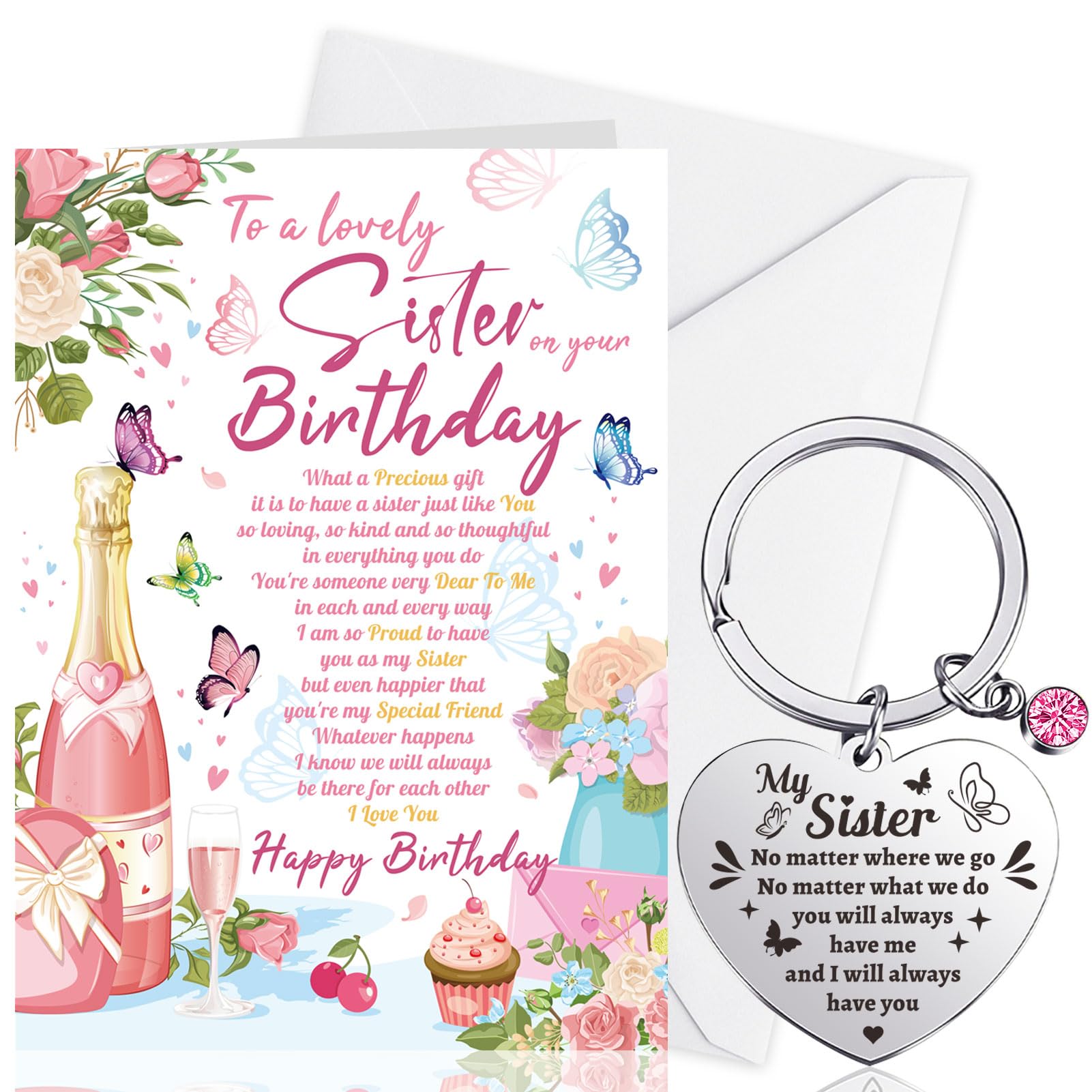 DPKOW Sister Birthday Card Sister Birthday Cards for Sister Card Birthday Gifts for Sister Keyring Engraved Sister Gifts Happy Birthday Sister Card Birthday Gifts for Sister Birthday Gift