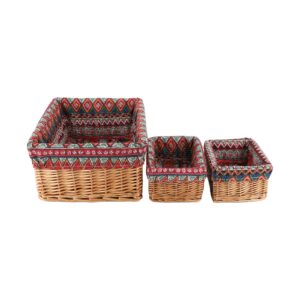 JLKIMZVO Rectangular Storage Basket Hand woven Wicker Nested Baskets Combination Shelf Storage Basket Detachable Lining Suitable for Wardrobes, Bedrooms, Bathrooms, Hallways,Offices