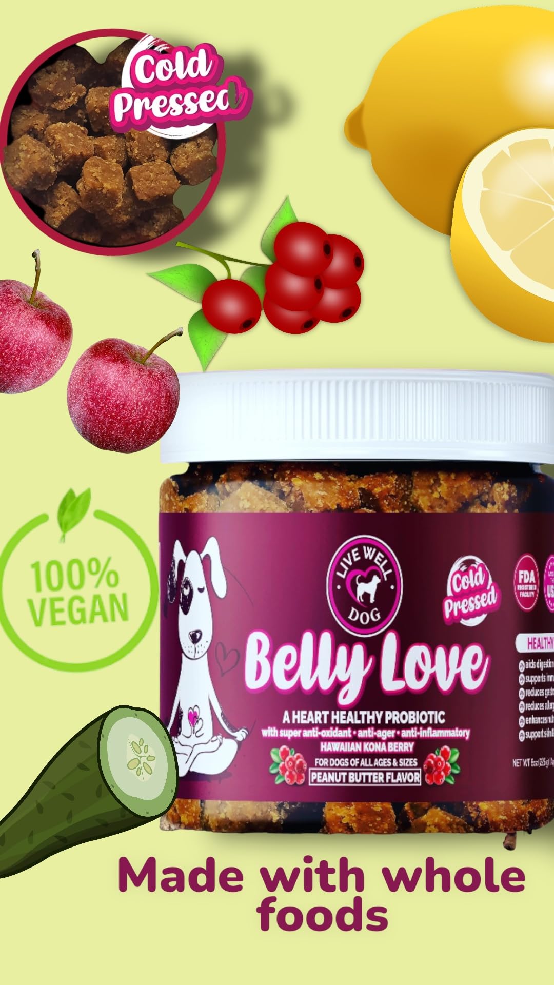 Belly Love - Heart Healthy Probiotic & Digestive Enzymes - Probiotics for Dogs - Gut Flora, Diarrhea & Bowel Support - Dog Supplement Soft Chew for Pet Immune System and Digestive Health