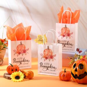 Cholemy 25 Set Pumpkin Gift Bags A Little Pumpkin Is On The Way Gift Bags with Tissue Paper Fall Gift Bags Baby Shower Candy Bags