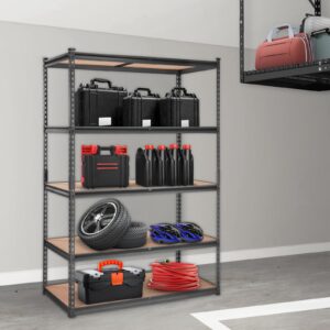 VEVOR Storage Shelving Unit, 5-Tier Adjustable, 2000 lbs Capacity, Heavy Duty Garage Shelves Metal Organizer Utility Rack, Black, 48" L x 24" W x 72" H for Kitchen Pantry Basement Bathroom Laundry