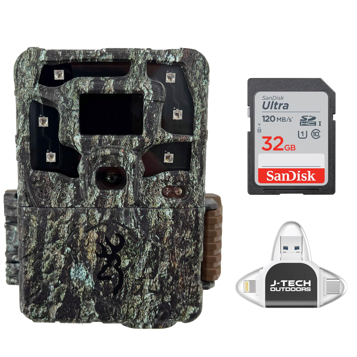 Browning Strike Force Pro X 1080 Trail Game Camera Bundle Includes 32GB Memory Card and J-TECH USB Memory Card Reader Compatible with iPhone/iPad/Android/PC (24MP) | BTC5PX1080