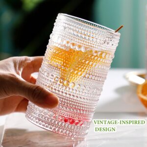 Hlukana Vintage Hobnail Drinking Glasses Set of 8, 12 oz Highball Glasses & 10 oz Cocktail Glasses Set, Kitchen Water Glasses Cup, Bar Tumbler Glassware Set for Beer, Juice, Cocktail, Whiskey, Milk